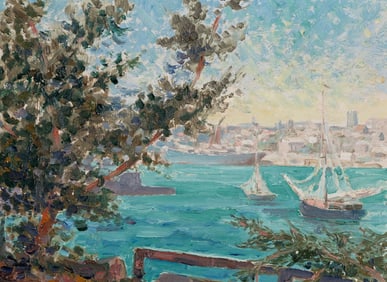 20th Century American School , Hamilton, Bermuda, Oil on board, framed