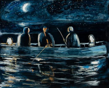 Arthur DiMambro (Am. 1928-2016), "Nightfishing" 2015, Oil on masonite, framed