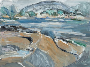 Arthur DiMambro (Am. 1928-2016), "Bridge over Piscataqua" 2012, Oil on board, framed