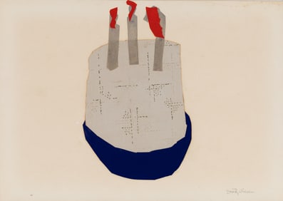 Dorothy Eisner (Am. 1906-1984), "Birthday Cake" 1978, Paper collage, framed under glass