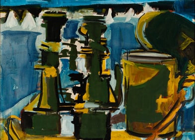 Dorothy Eisner (Am. 1906-1984), "Binoculars #1" 1968, Oil on canvas, framed