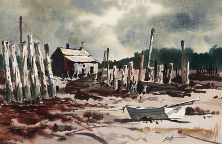 Edward Betts (Am. 1920-2008), Salt Box, Watercolor on paper, framed under glass