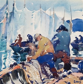 George Pearse Ennis (Am. 1884-1936), Fishnets, 1934, Watercolor on paper, framed under glass