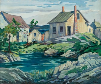 George Pearse Ennis (Am. 1884-1936), Home by the Water, Oil on canvas, framed