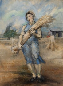 Philip Evergood (Am. 1901-1973), Girl with Wheat, 1936, Oil on canvas, framed