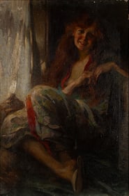 Ernest Lee Major (Am. 1864-1950), Flowered Robe, Oil on canvas, framed