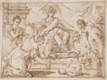 Attributed to Giacinto Gimignani (It. 1606-1681), Judgement of Solomon, Ink and wash on paper,