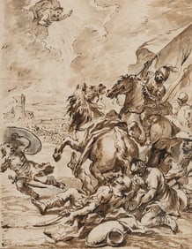 School of Luca Giordano (It. 1634-1705), "Conversion of St Paul" c. 1700, Ink and wash, framed under