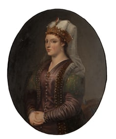 19th Century Italian School , Portrait of Caterina Cornaro, Oil on board, framed