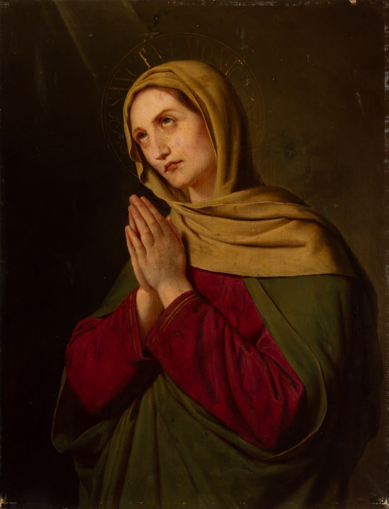 19th Century European School , Saint Monica, 1848, Oil on canvas, unframed: 19th Century European School Saint Monica, 1848 Oil on canvas, unframed Unsigned; dated and indistinct inscription on stretcher verso 26 7/8" x 20 11/16" actual Provenance