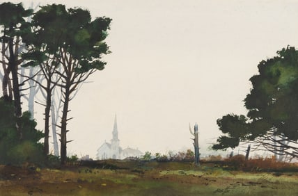 Edward Betts (Am. 1920-2008), Wooded View, Watercolor on paper, framed under glass