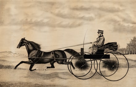 19th Century American School , Portrait of the Trotter Ethan Allen, Graphite on paper, framed under