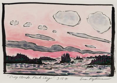 Eric Hopkins (Am. b. 1951), "Gray Clouds, Pink Sky" 1991, Watercolor on paper, framed under glass