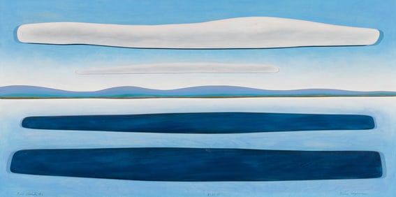 Eric Hopkins (Am. b. 1951), "Two Clouds #2" 2011, Oil on board and wood construction, framed