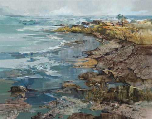 Laurence Sisson, Rocky Shore: Laurence Sisson Am. b. 1928 Rocky Shore Signed "L. Sisson" l.l. Oil on Masonite 42 x 54 in. (106.7 x 137.2 cm)