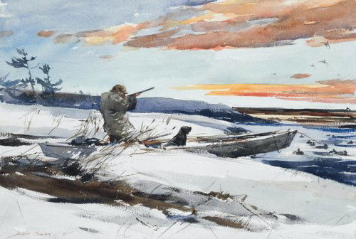 John Swan, Duck Hunting: John Swan Am. b. 1948 Duck Hunting Signed and dated "John Swan '81" l.l. Watercolor 19 1/4 x 29 in. (48.9 x 73.7 cm)