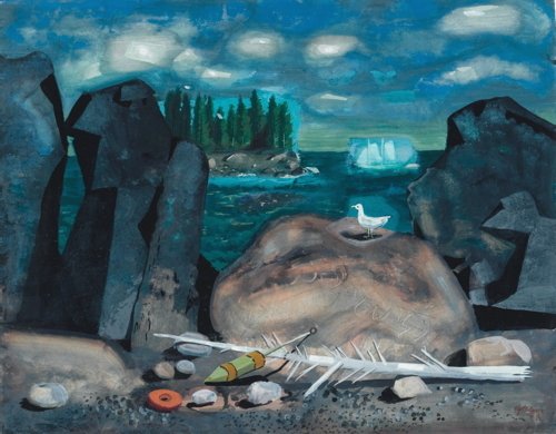 Carl Nelson, Gull, Island, Boat: Carl Nelson Am. 1898–1988 Gull, Island, Boat SIgned and dated "C.H. Nelson '48" l.r. Gouache 22 1/2 x 28 1/2 in. (57.2 x 72.4 cm)