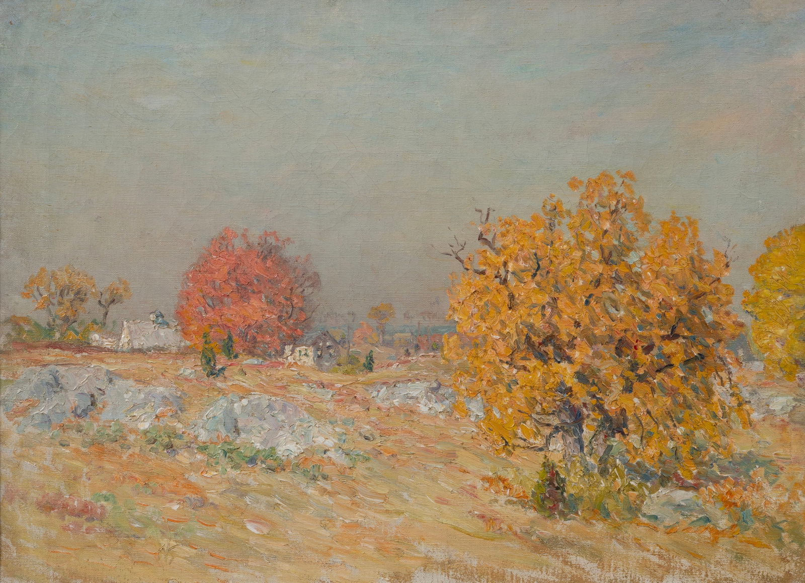 John Joseph Enneking (Am. 1841-1916), Autumn, Oil on canvas, framed: John Joseph Enneking (Am. 1841-1916) Autumn Oil on canvas, framed Unsigned, Vose Galleires label on backing 18" x 24" actual, 25 1/8" x 31 1/8" framed Provenance: <