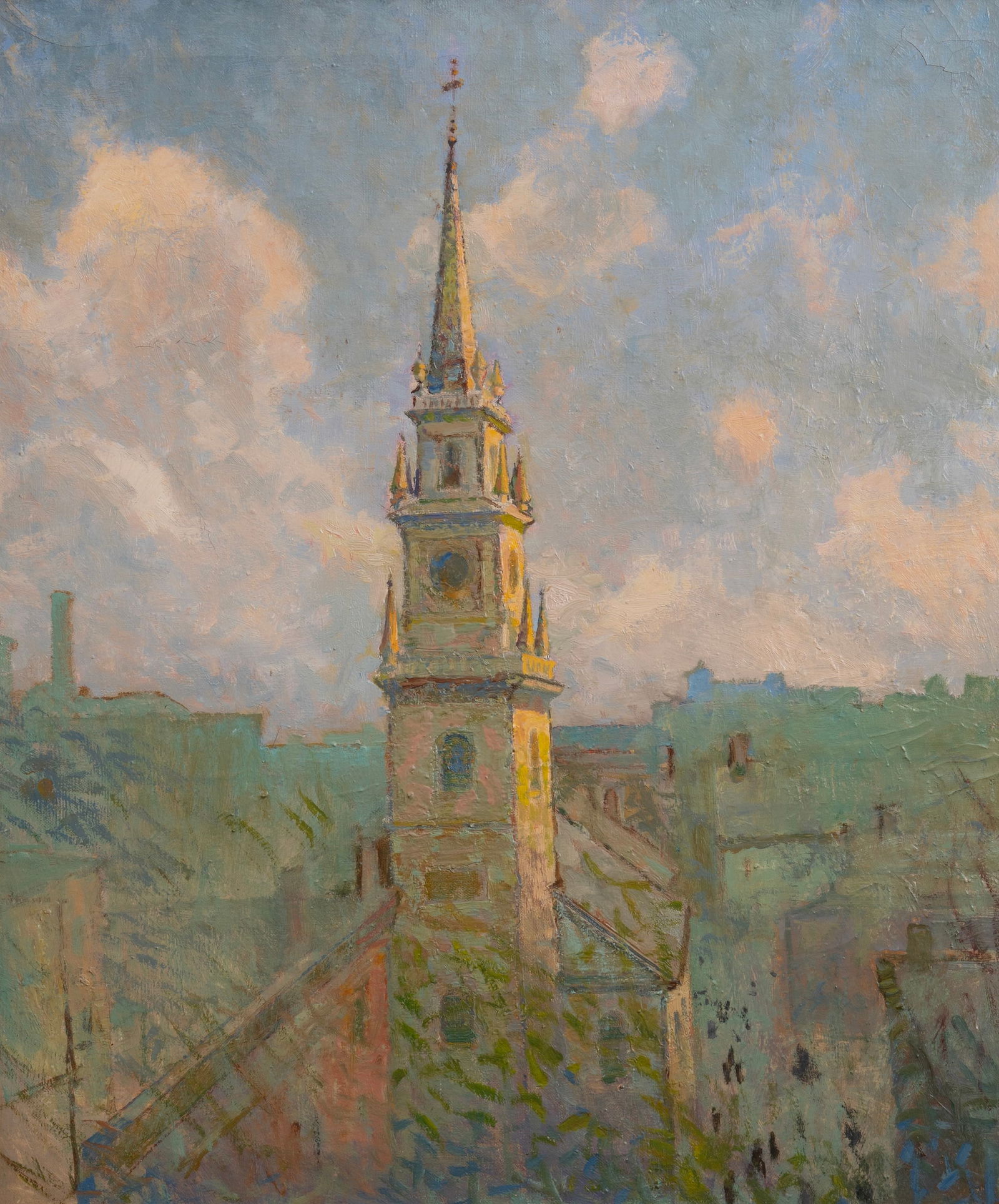 Robert Emmett Owen (Am. 1878-1957), Two Works,: Robert Emmett Owen (Am. 1878-1957) Two Works 1) Old North Church, BostonOil on canvas, framedUnsigned30" x 25" actual, 37 1/4" x 32 1/4" framed2) Study for Old North Church, BostonGraphite on pape