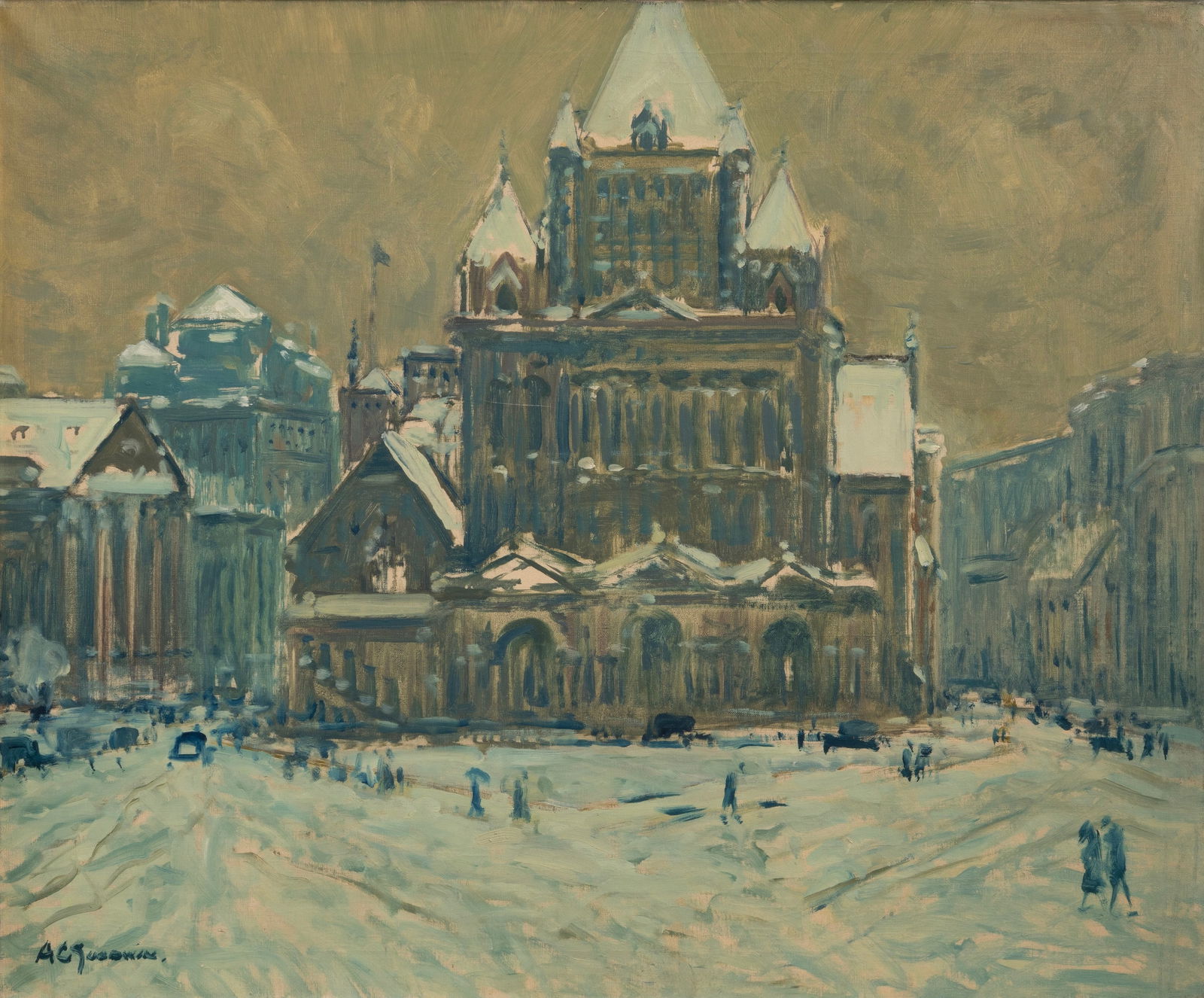 Arthur Clifton Goodwin (Am. 1864-1929), Trinity Church, Oil on canvas, framed: Arthur Clifton Goodwin (Am. 1864-1929) Trinity Church Oil on canvas, framed Signed l.l., signed and inscribed "Trinity" on verso 30" x 36" actual, 35" x 41" framed Provenanc