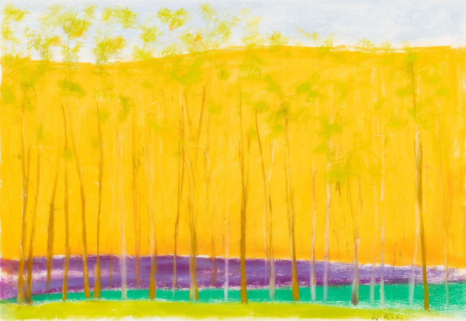 Wolf Kahn (Am. 1927-2020), Orange Band, Pastel on paper, framed under glass: Wolf Kahn (Am. 1927-2020) Orange Band Pastel on paper, framed under glass Signed l.r. 29" x 41" sight, 35" x 47 1/2" framed Provenance: Private Collection,