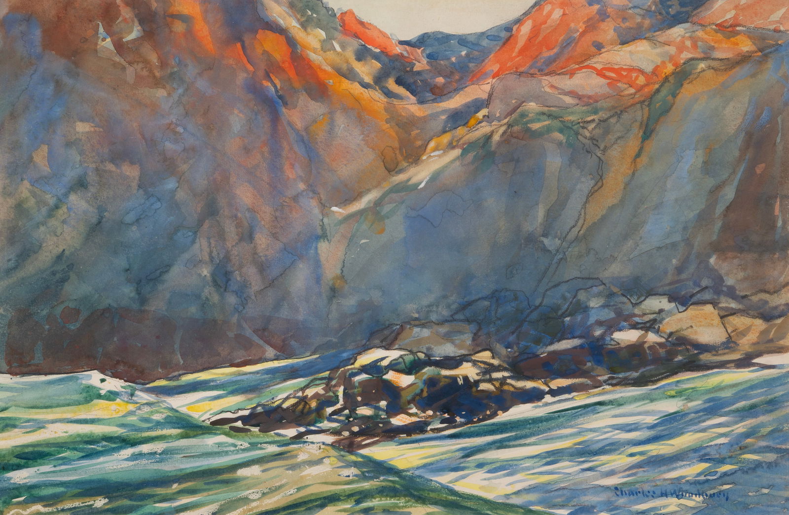 Charles H. Woodbury (Am. 1864-1940), "High Tide, Narrow Cove" Ogunquit, Maine, 1930, Watercolor and (1 of 6)