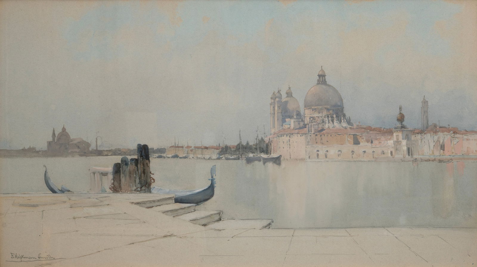Francis Hopkinson Smith (Am. 1838-1915), Across the Lagoon, Venice, Gouache on paper, framed under (1 of 6)