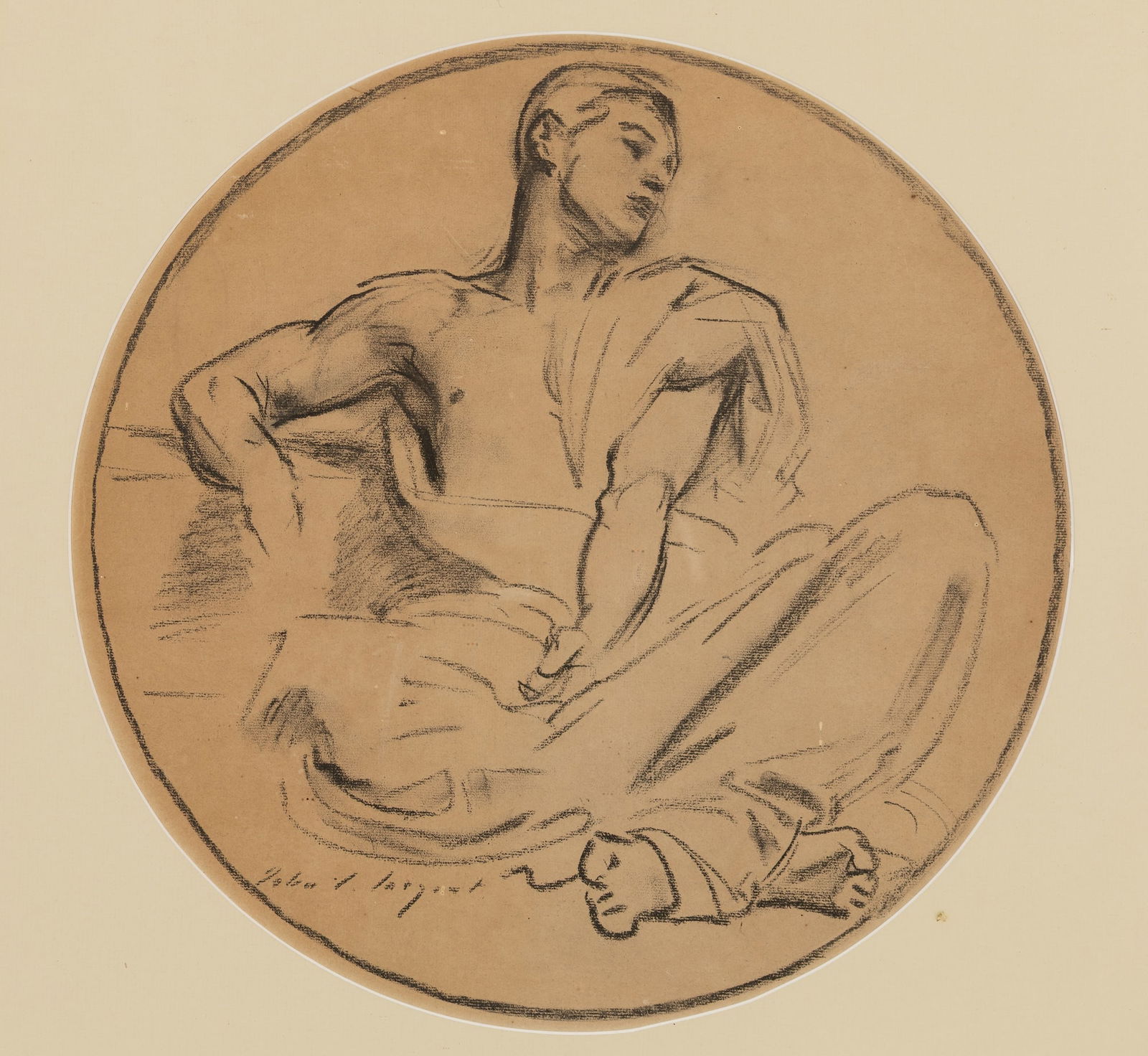 John Singer Sargent (Am. 1856-1925), Seated Draped Figure, Collotype, framed under glass: John Singer Sargent (Am. 1856-1925) Seated Draped Figure Collotype, framed under glass Signed in plate l.l. 16 1/4" x 16 1/4" sight, 24 9/16" x 24 1/8" framed Provenance: </