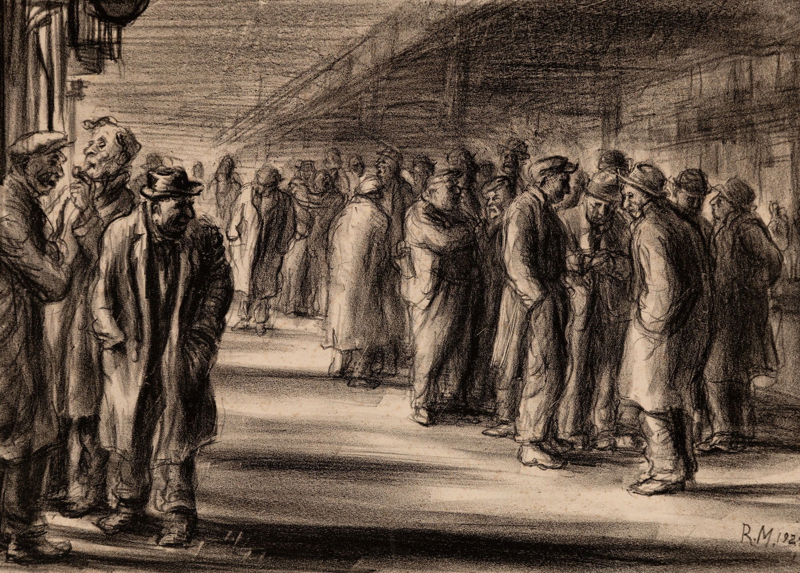 Reginold Marsh (Am. 1898-1954), The Bowery, 1928, Lithograph, framed: Reginold Marsh (Am. 1898-1954) The Bowery, 1928 Lithograph, framed Signed in pencil l.r., inscribed "30 Proofs" in pencil l.l., initialed and dated in plate l.r. 8 1/4" x 11 3/4" plate, 16 5