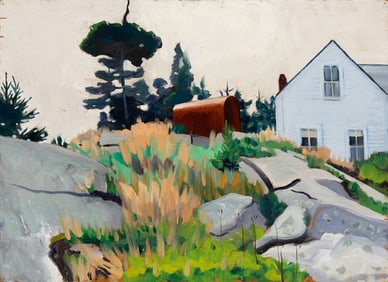 Chris Huntington (Am. b. 1938), "Island Haze - Matinicus Afternoon" 1974, Oil on board, unframed