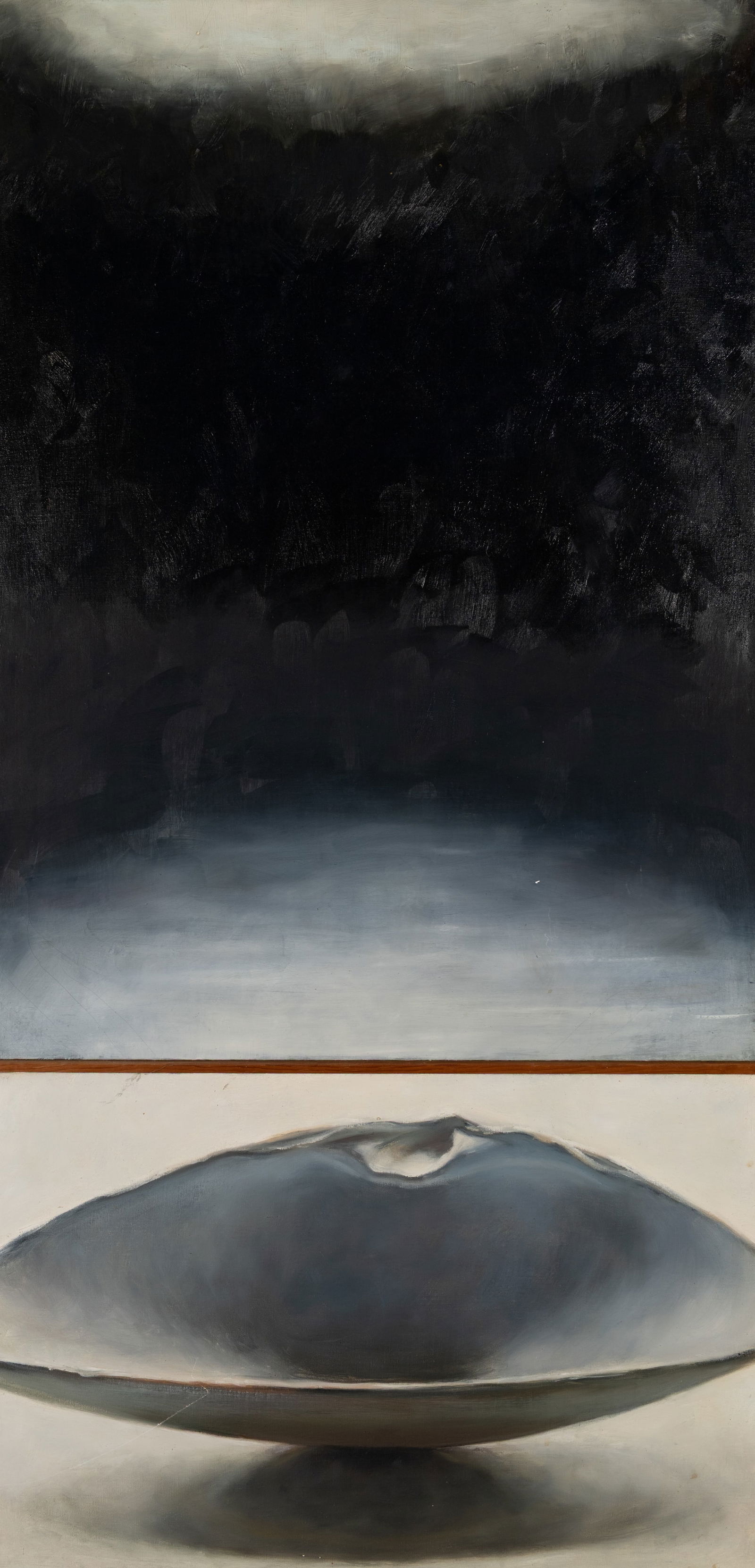 Dozier Bell (Am. b. 1957), Shell and Shadow, Oil on canvas, framed: Dozier Bell (Am. b. 1957) Shell and Shadow Oil on canvas, framed Unsigned Top panel: 38" x 27 3/4" actual, bottom panel: 18" x 27 3/4" actual, entire piece: 57 1/2" x 28 5/8" framed
