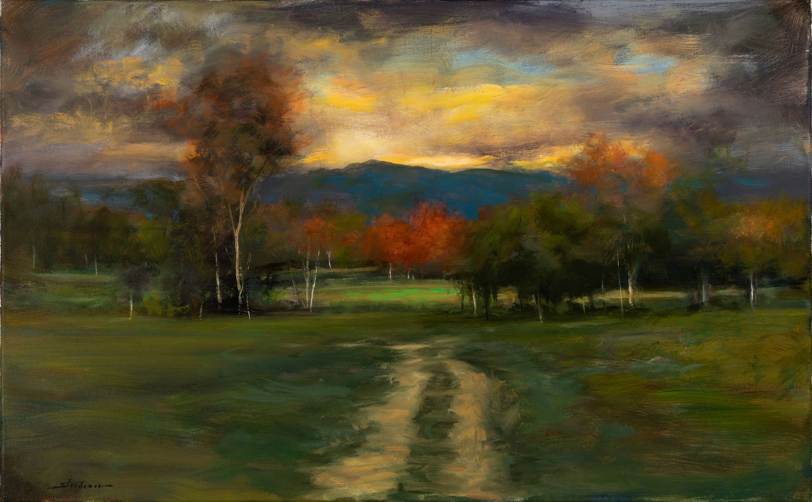 Dennis Sheehan (Am. b. 1950), Country Path, Oil on canvas, unframed: Dennis Sheehan (Am. b. 1950) Country Path Oil on canvas, unframed Signed l.l. 25" x 40" actual Provenance: Private collection Manchester, New Hampshire