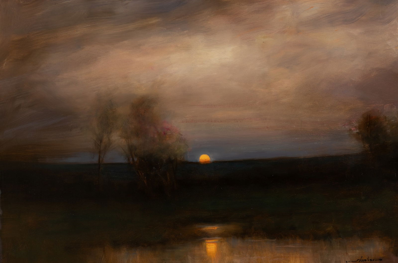Dennis Sheehan (Am. b. 1950), Moonlit Marsh, Oil on canvas, framed: Dennis Sheehan (Am. b. 1950) Moonlit Marsh Oil on canvas, framed Signed l.r. 24" x 36" actual, 30 1/16" x 42" framed Provenance: Private collection Manches