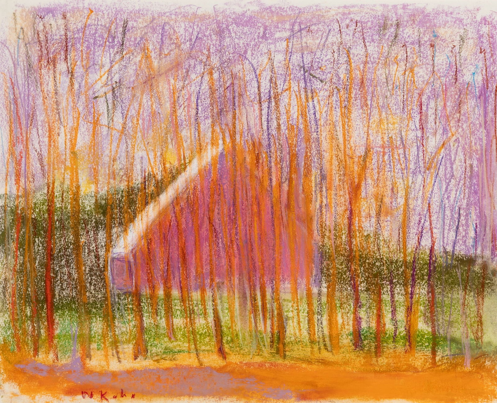 Wolf Kahn (Am. 1927-2020), Pink Saltbox, Pastel on paper, framed under glass: Wolf Kahn (Am. 1927-2020) Pink Saltbox Pastel on paper, framed under glass Signed l.l., titled on gallery label on backing 13 1/2" x 16 3/4" sight, 20 3/16" x 22 1/2" framed