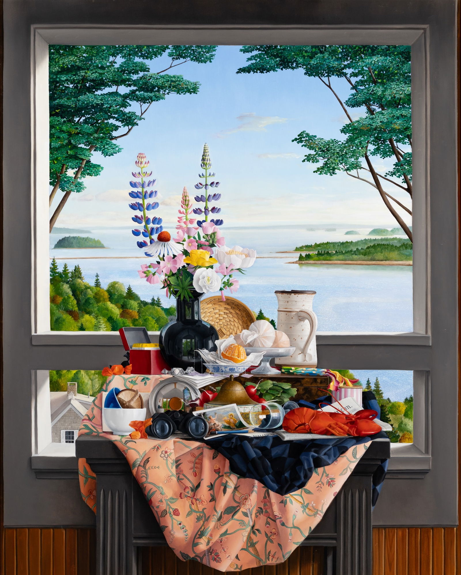 James Aponovich (Am. b. 1948), Still Life, Penobscot Bay, 1992, Oil on canvas, framed: James Aponovich (Am. b. 1948) Still Life, Penobscot Bay, 1992 Oil on canvas, framed Signed l.r., Tatistcheff exhibition label on stretcher 60" x 48" actual, 64" x 52 1/4" framed