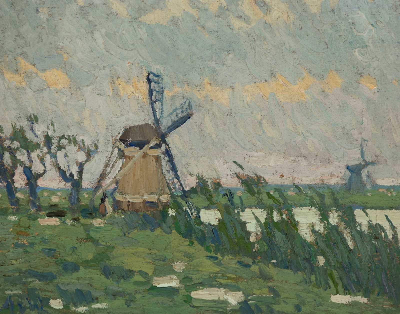 Henry Ahl (Am. 1869-1953), Windmill , Oil on canvas board, framed: Henry Ahl (Am. 1869-1953) Windmill Oil on canvas board, framed Initialed "AW" l.l. 11 3/16" x 14 1/8" actual, 16 3/4" x 19 1/2" framed Provenance: Collect