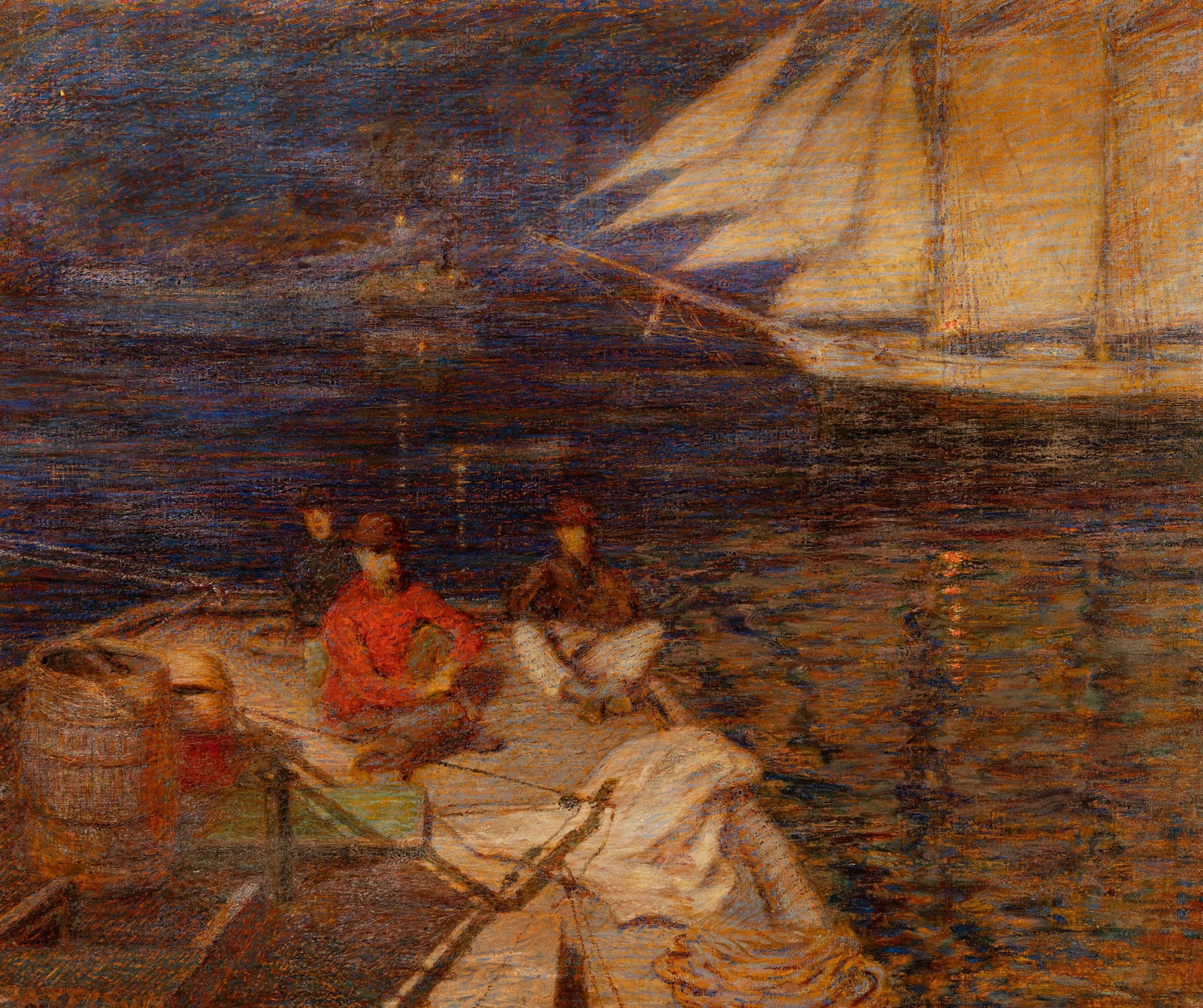 James Pattison (Am. 1844-1915), A Calm Night, Oil on canvas, framed: James Pattison (Am. 1844-1915) A Calm Night Oil on canvas, framed Signed l.l., James Graham & Sons label, Pennsylvania Academy of Fine Arts label, and partial collector's label on frame verso, the