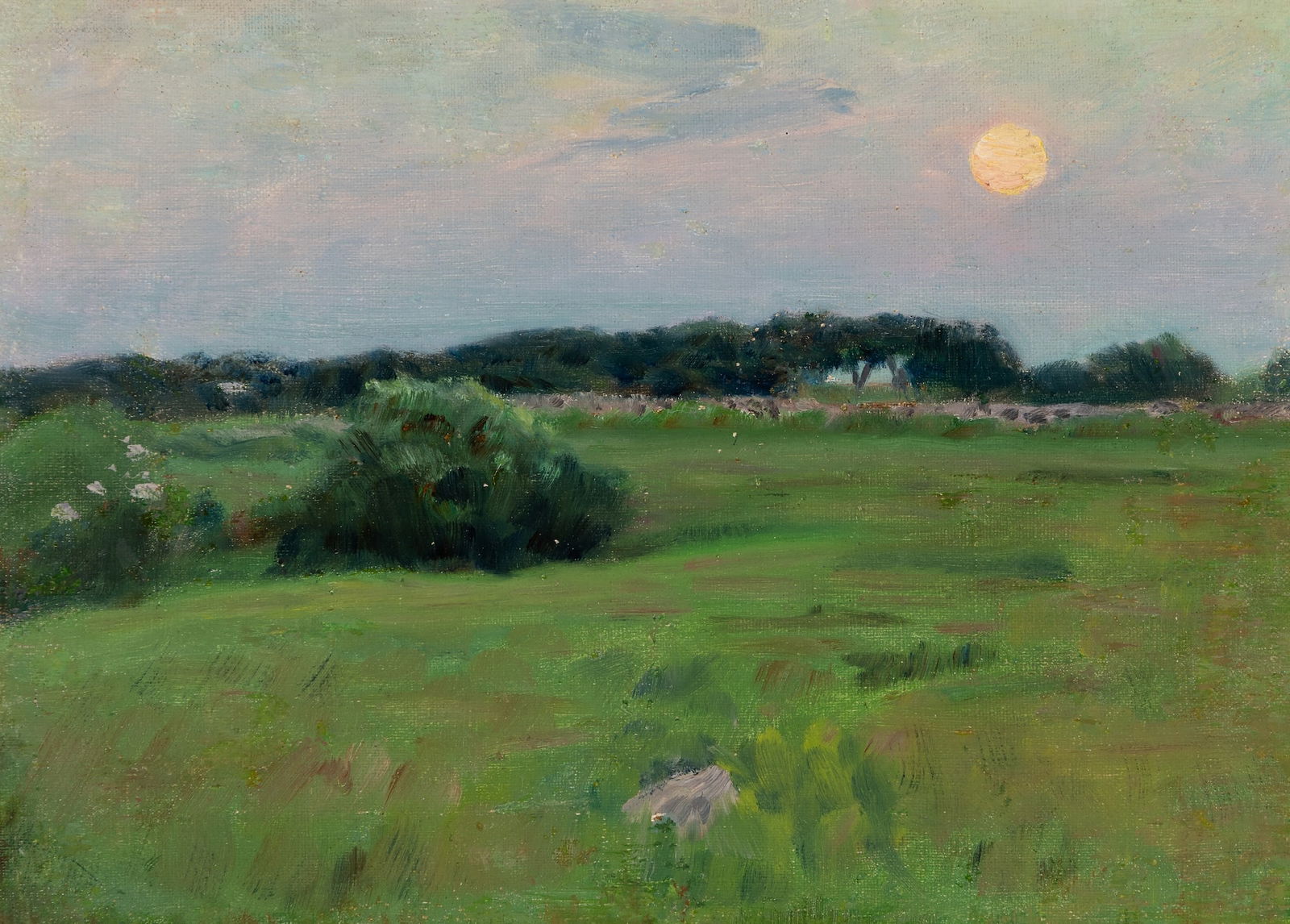 Francis Draper Jr. (Am. 1861-1935), Open Pasture, Oil on canvas, framed: Francis Draper Jr. (Am. 1861-1935) Open Pasture Oil on canvas, framed Unsigned, stamped by the estate and inscribed catalogue number "0-139" on verso 10 1/2" x 14 1/2" actual, 14" x 18" fram