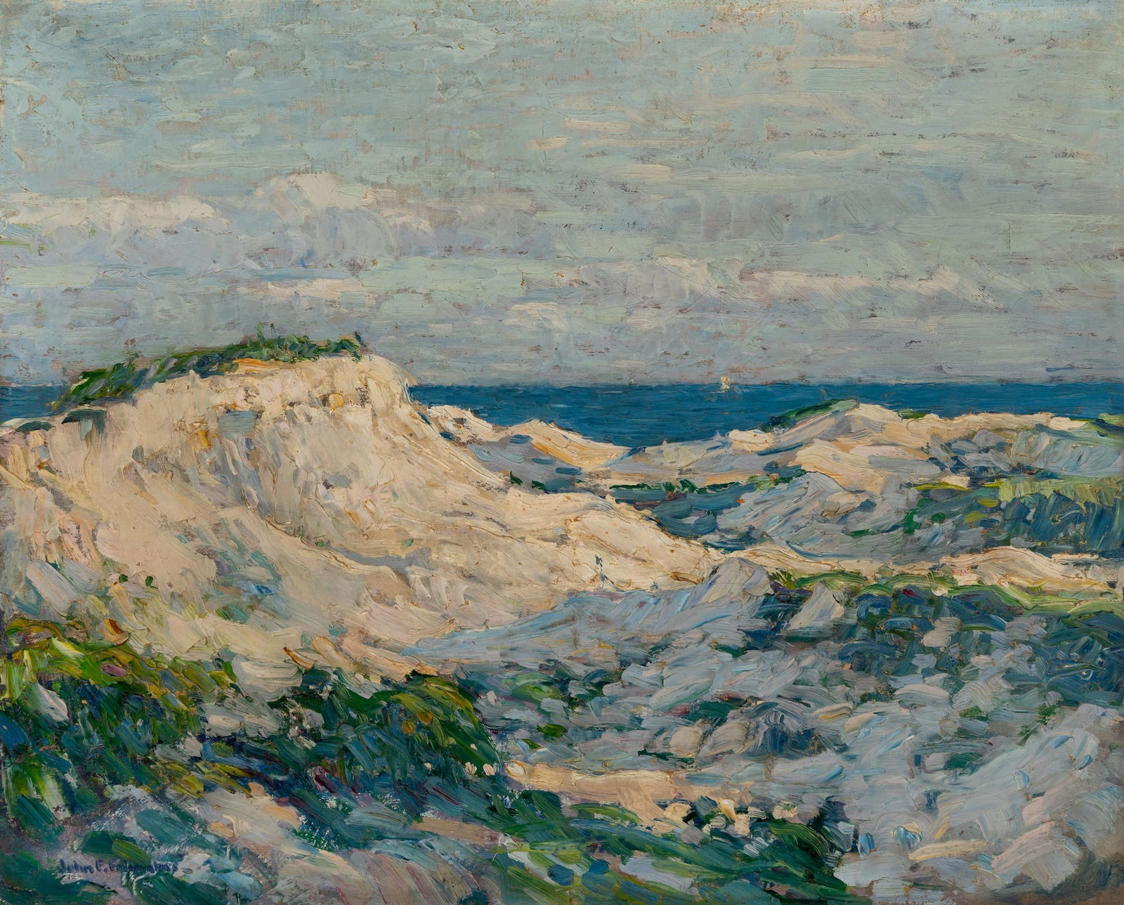 John Folinsbee (Am. 1892-1972), Coastline , Oil on canvas board, framed: John Folinsbee (Am. 1892-1972) Coastline Oil on canvas board, framed Signed l.l., Doll Richards gallery label on frame verso, inscribed "Friday 10 AM" on stretcher verso 16" x 20" actual, 23