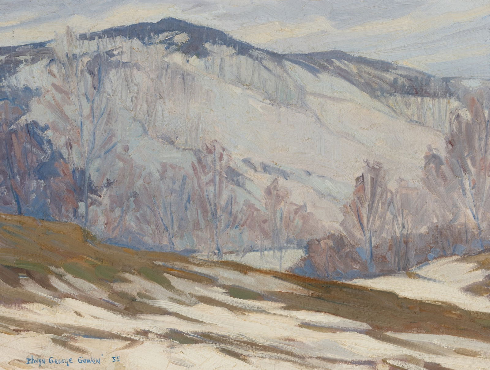 Elwyn George Gowen (Am. 1895-1954), "Mount Fanciful" 1935, Oil on canvas, framed: Elwyn George Gowen (Am. 1895-1954) "Mount Fanciful" 1935 Oil on canvas, framed Signed and dated l.l., signed and titled on stretcher verso 18" x 24" actual, 22 5/8" x 28 5/8" framed
