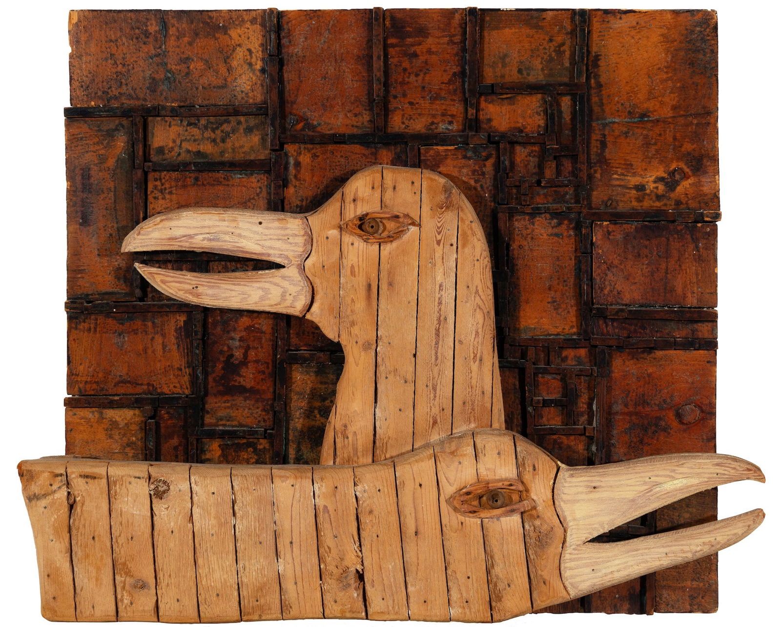 Bernard Langlais (Am. 1921-1977), Seaguls, Wood assemblage: Bernard Langlais (Am. 1921-1977) Seaguls Wood assemblage Signature incised u.l., signed and indistinct inscription on verso 23 3/4" x 27 1/2" actual Provenance: </