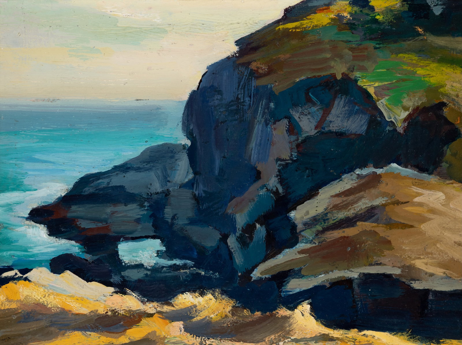 Abraham Bogdanove (Am. 1886-1946), Marine, Oil on board, framed: Abraham Bogdanove (Am. 1886-1946) Marine Oil on board, framed Unsigned, titled on Spanierman Gallery label on backing 8 7/8" x 12" actual, 15 3/4" x 18 1/2" framed Provenan