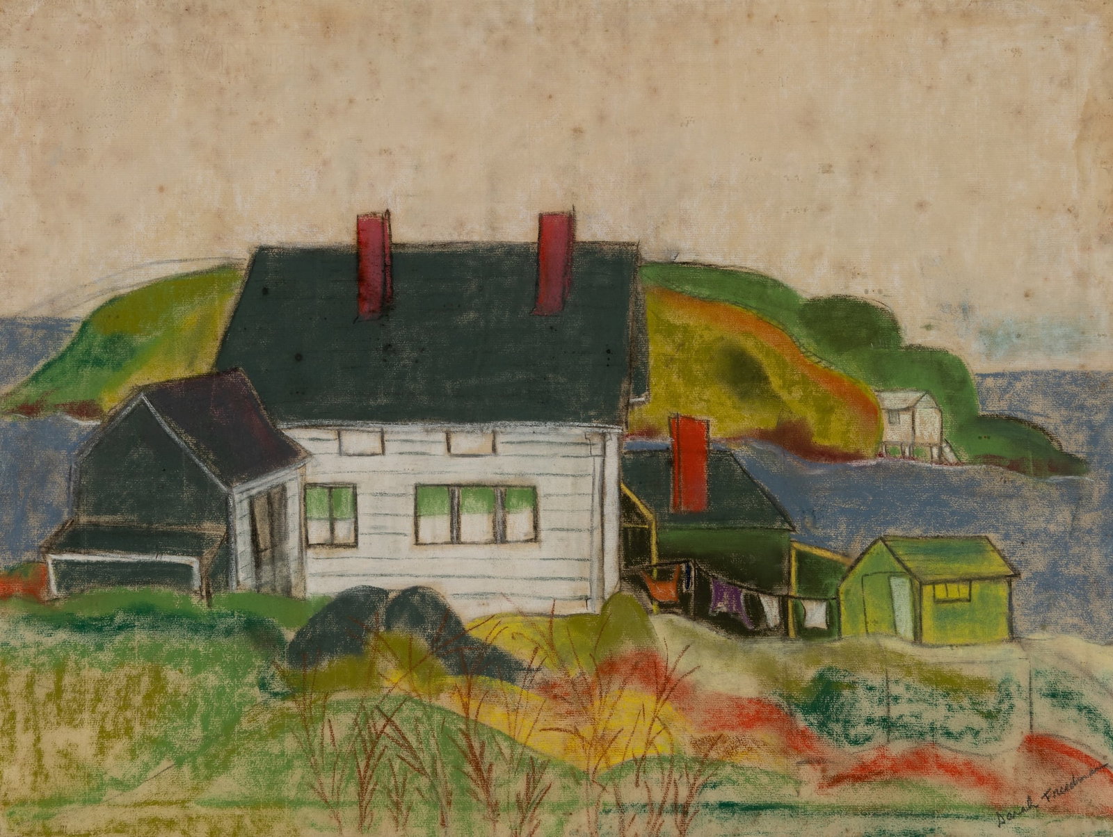 Sarah McPherson (Am. 1894-1978), Trailing, Monhegan, Pastel on paper, framed under glass (1 of 5)