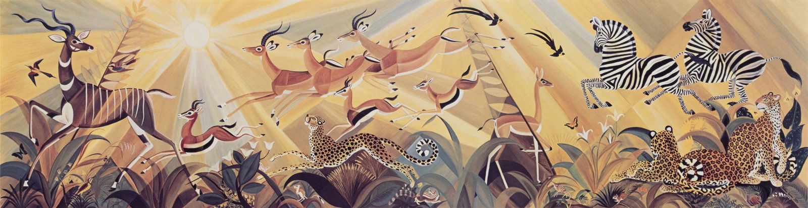 Dahlov Ipcar (Am. 1917-2017), "Golden Savannah" 1979, Photomechanical print, framed under glass: Dahlov Ipcar (Am. 1917-2017) "Golden Savannah" 1979 Photomechanical print, framed under glass Signed and dated in pencil l.r., titled and editioned "95/600" in pencil l.l., Christine's Gallery labe