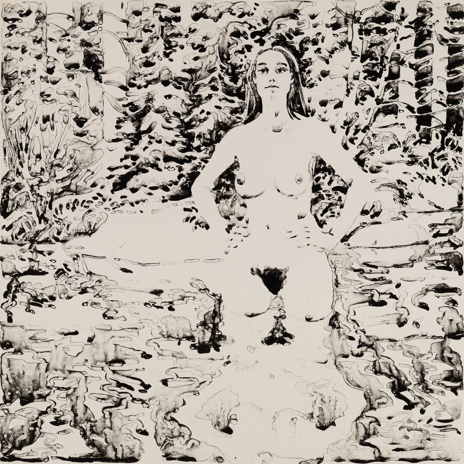 Neil Welliver (Am. 1929-2005), "Reflected Nude" 1974, Lithograph, matted: Neil Welliver (Am. 1929-2005) "Reflected Nude" 1974 Lithograph, matted Signed in pencil l.r., editioned "AP" in pencil l.l. 24" x 24" image, 36 5/8" x 29 1/2" sheet Provenan
