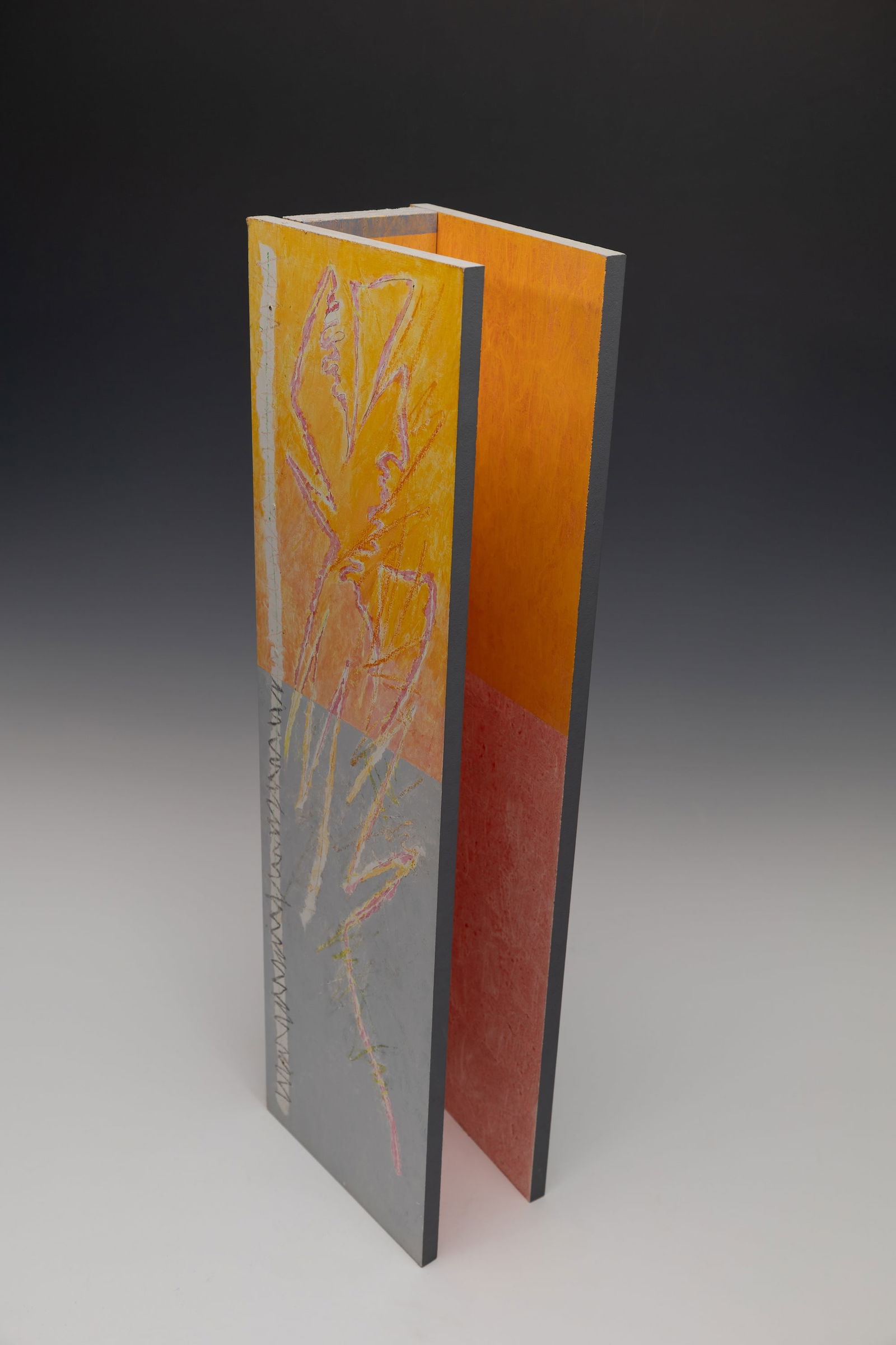 William Manning (Am. b. 1936), "Lighthouse Series #5" 1983, Acrylic and crayon on wood construction: William Manning (Am. b. 1936) "Lighthouse Series #5" 1983 Acrylic and crayon on wood construction Signed, titled, dated, and Barridoff Auctions label on back 24 1/2" x 4 3/4" x 7" actual <