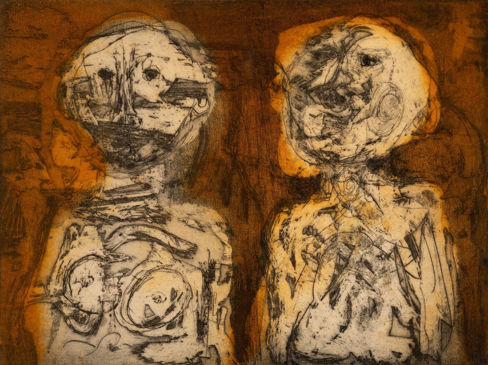 Sidney Shapiro (Am. 1915-2014), "The Expulsion from the Garden" 1954, Color etching, framed under: Sidney Shapiro (Am. 1915-2014) "The Expulsion from the Garden" 1954 Color etching, framed under glass Signed and dated in pencil l.r., titled in pencil l.l., editioned "21/50" in pencil l.c.