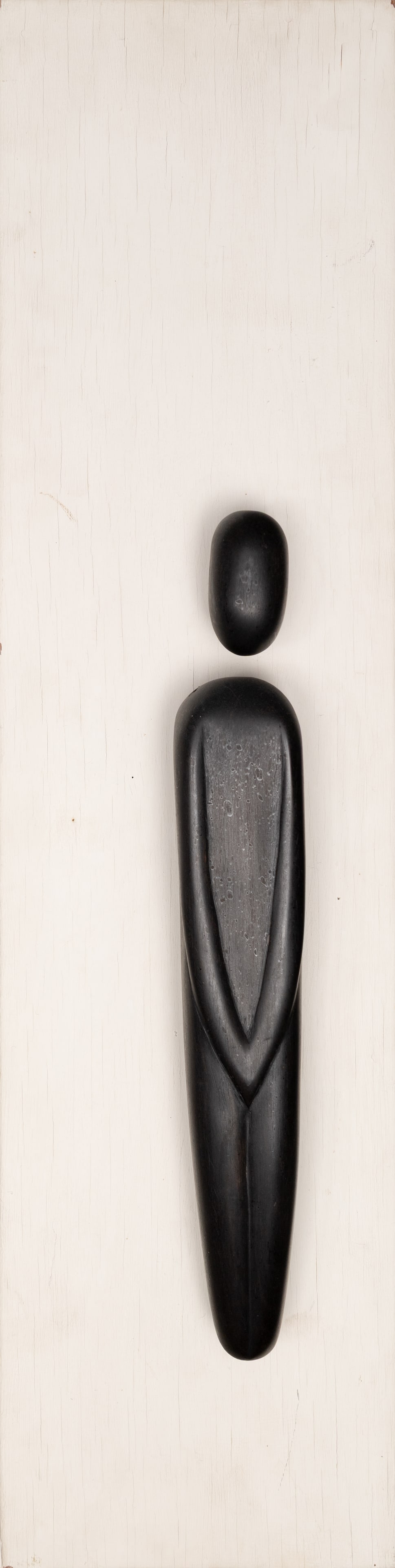 Charles De Carlo (Am. 1911-2003), "Ebony Figure", Wood construction: Charles De Carlo (Am. 1911-2003) "Ebony Figure" Wood construction Signature along right edge, signed and titled on verso 26" x 6 5/8" x 3 1/2" actual Provenance: <