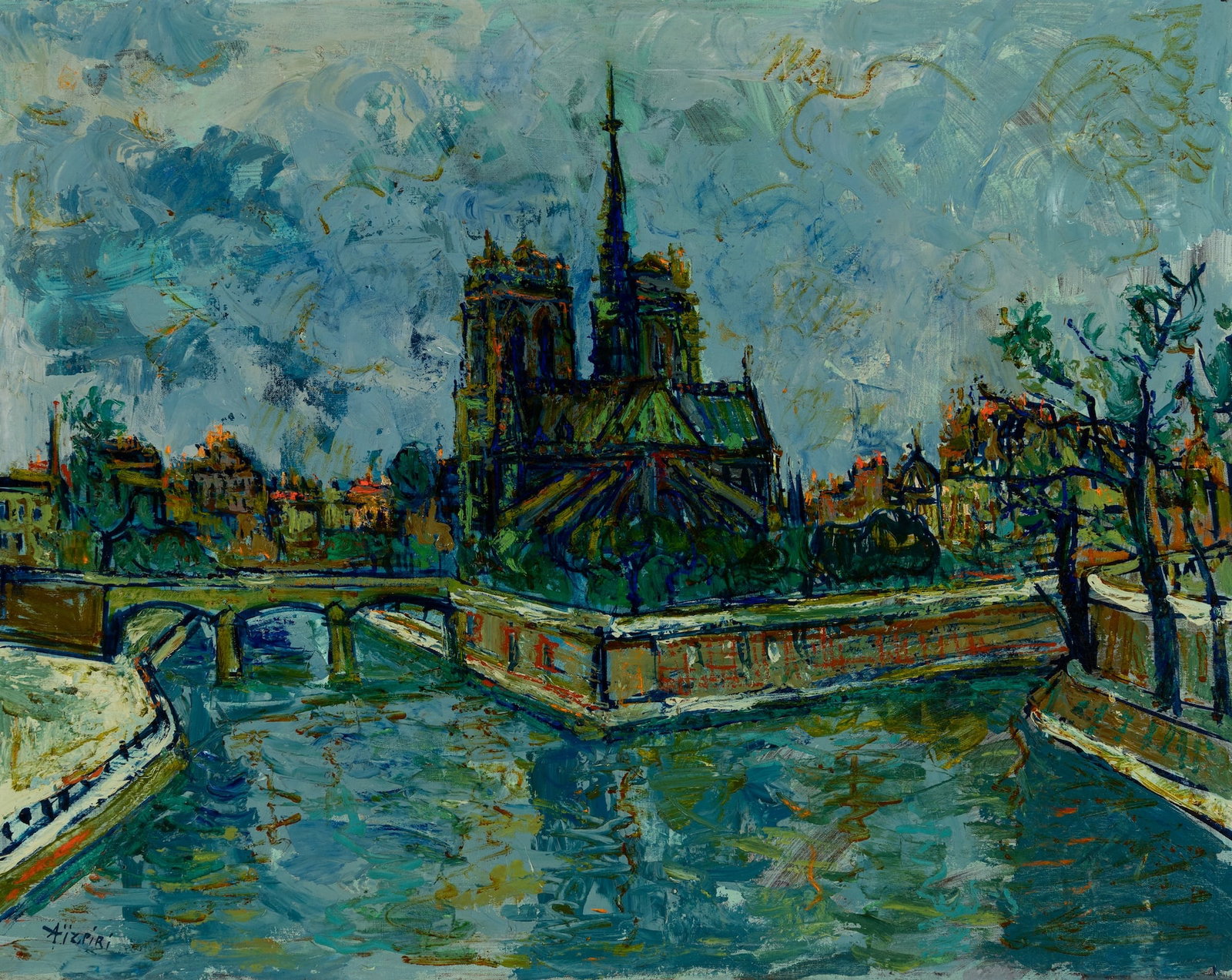 Paul Aizpiri (Fr. 1919-2016), Notre Dame, Oil on canvas, framed (1 of 5)