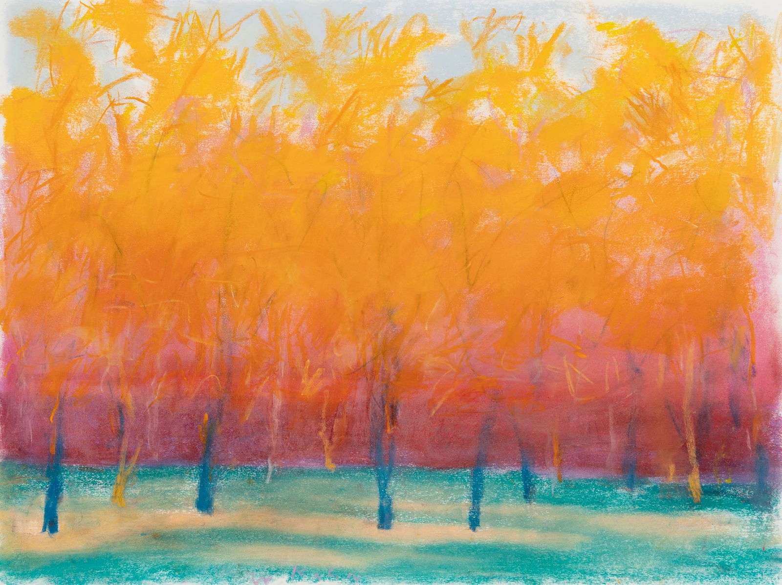 Wolf Kahn (Am. 1927-2020), Orange to Red, Pastel on paper, framed under glass: Wolf Kahn (Am. 1927-2020) Orange to Red Pastel on paper, framed under glass Signed l.c. 21" x 28" sight, 26 3/16" x 33 1/4" framed Provenance: Private collec